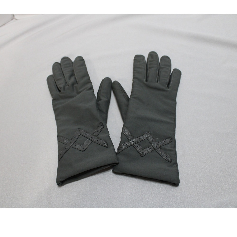Fownes Vintage Gray Nylon Spandex Gloves Leather Grip Knit Lined One Size